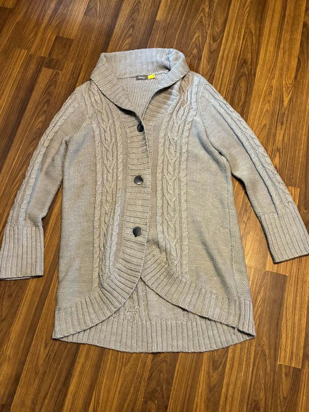 Cabela's Gray Cable Knit Shawl Collar Button Cardigan Sweater L